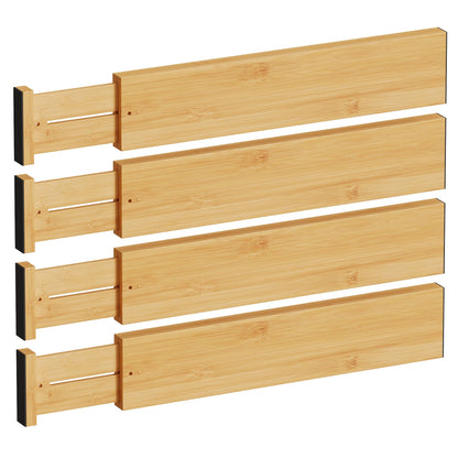BAMEOS Bamboo Expandable Drawer Dividers – Fits 16.6"–22" Drawers, 2" High, Set of 4 | Spring-Loaded Bamboo Separator for Kitchen Island, Bathroom Vanity & Dresser Drawers