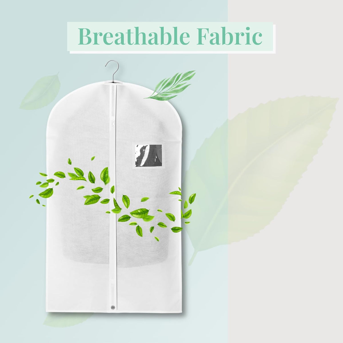 2-Pack Breathable Garment Bags for Hanging Clothes – Dust-Proof Suit & Dress Covers with Clear Window – Waterproof, Foldable Closet Storage Organizer for Coats, Gowns, and Jackets (White, 40")