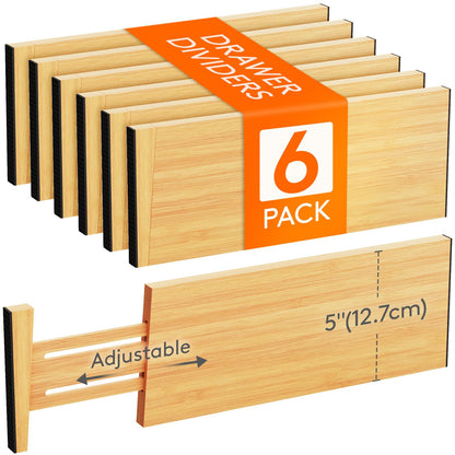 Lifewit 4" High Dresser Drawer Dividers, Adjustable Bamboo Drawer Organizer
