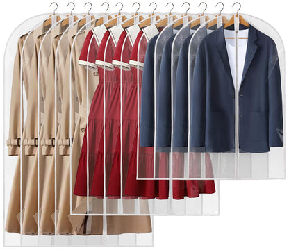 40" All Clear Garment Bags for Hanging Clothes, 12 Packs Suit Bags for Closet Storage, Plastic Waterproof Suit Cover Bags with Zipper for Coats, Jackets, Shirts (Set of 12)