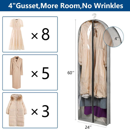 3 Pack 60" Long Garment Bags for Hanging Clothes Storage