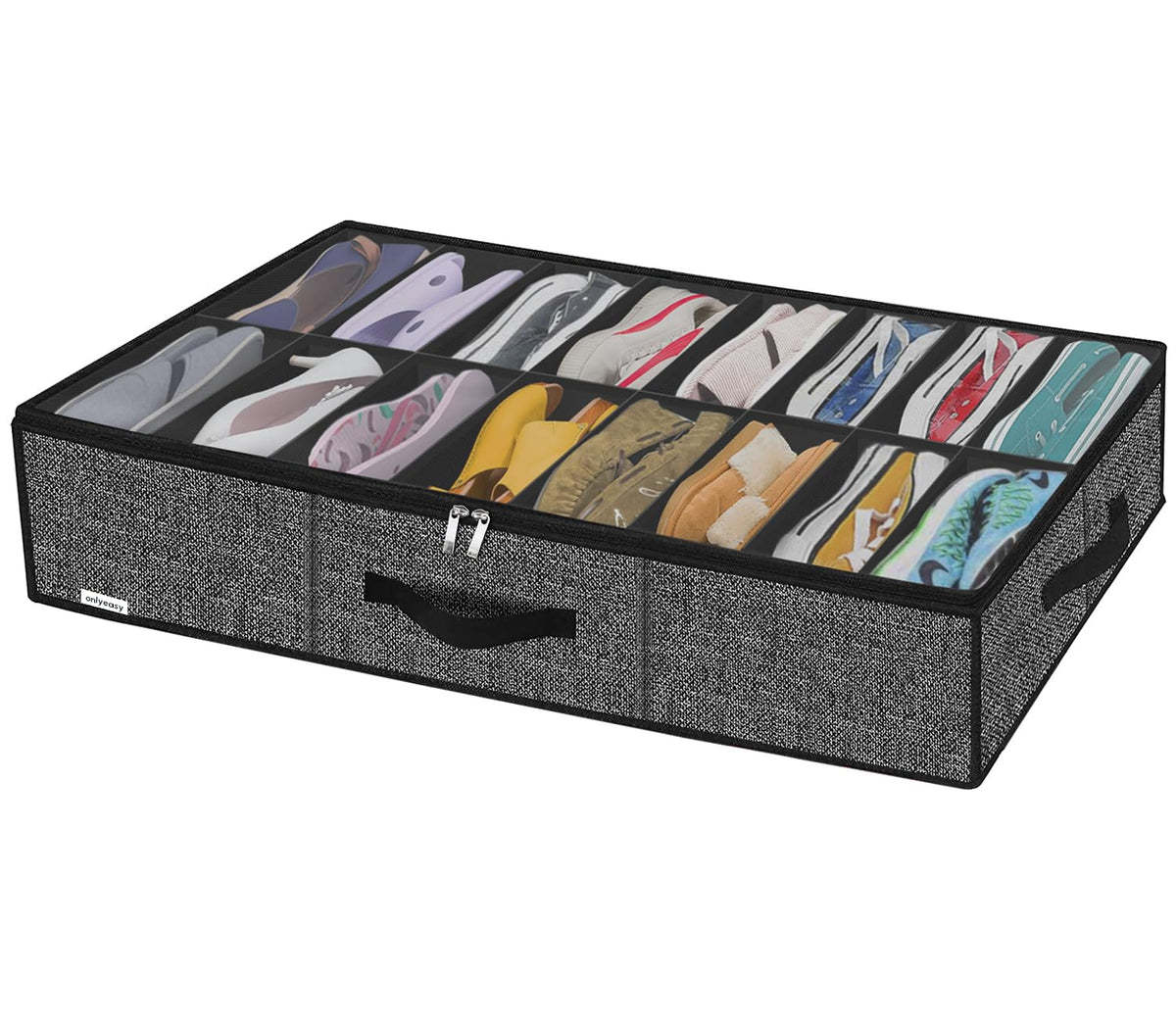 Onlyeasy 2 Pack Under Bed Shoes Storage Bag Organizer (14+4 Pairs), Collapsible Shoe Boot Container with Handles, Underbed Storage Solution for Kids & Adults, 86x60x15cm, Linen-like Black, MXAUBS14S4