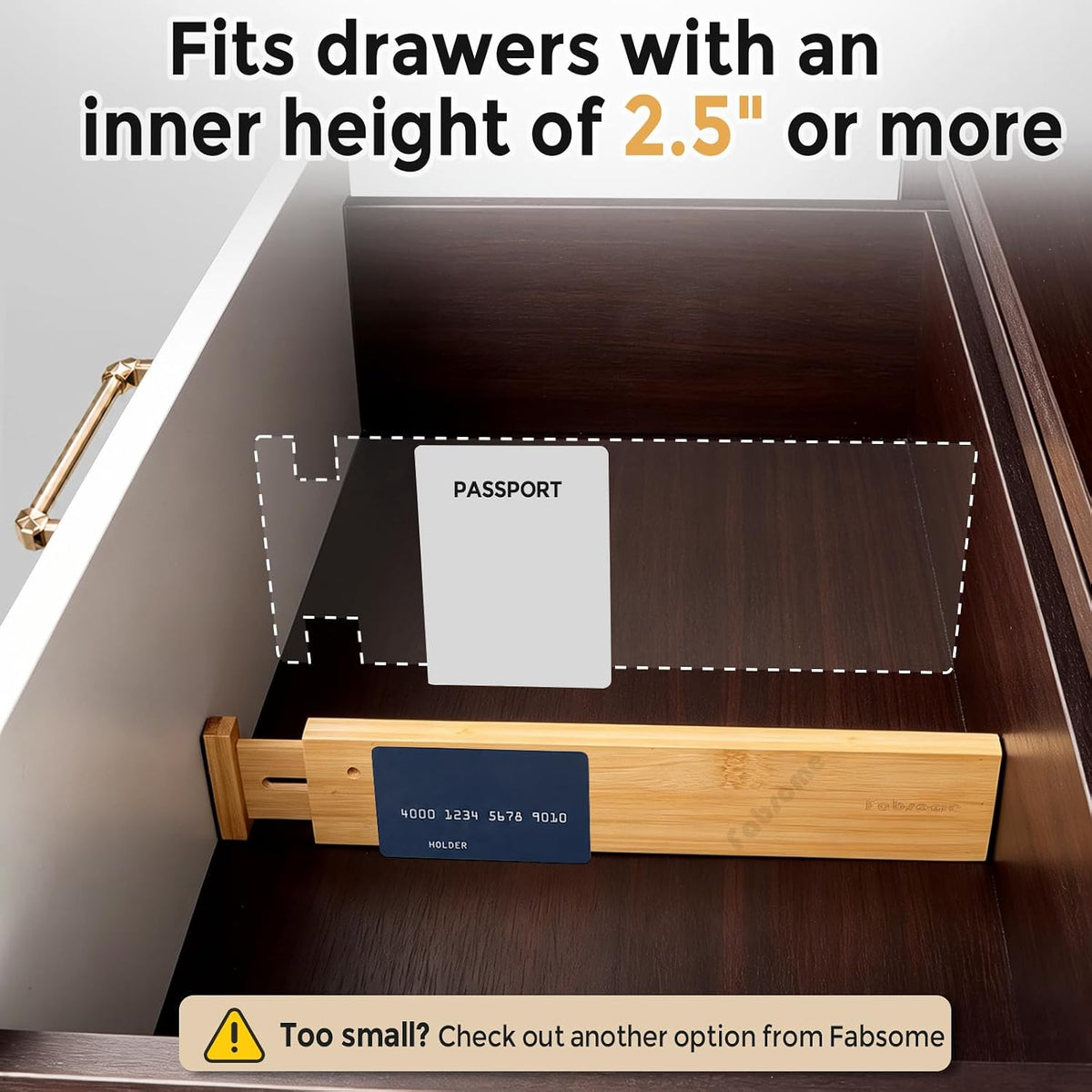 Fabsome Drawer Divider 6 Pack, Bamboo Kitchen Dividers Organizers Adjustable 17''-22'', Wooden Dresser Separators for Nursery Organization Clothes Socks Underwear Baby Clothing, with Soft Foam Ends