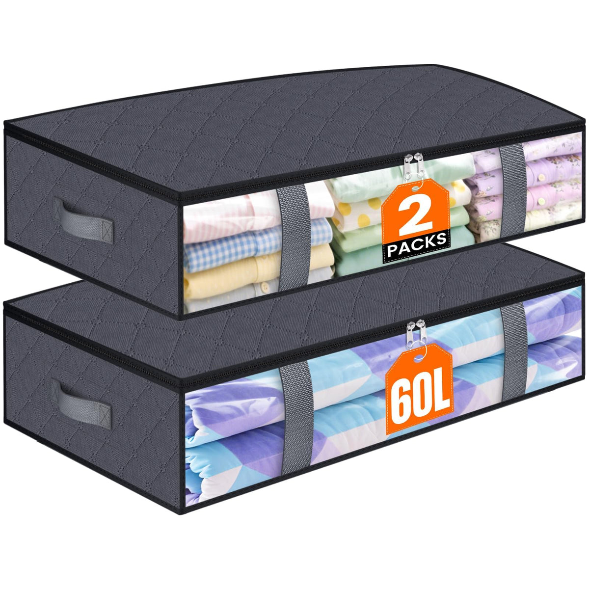 TasticTotes 4 Pack Under Bed Storage Containers, 60L Blanket Storage Bags