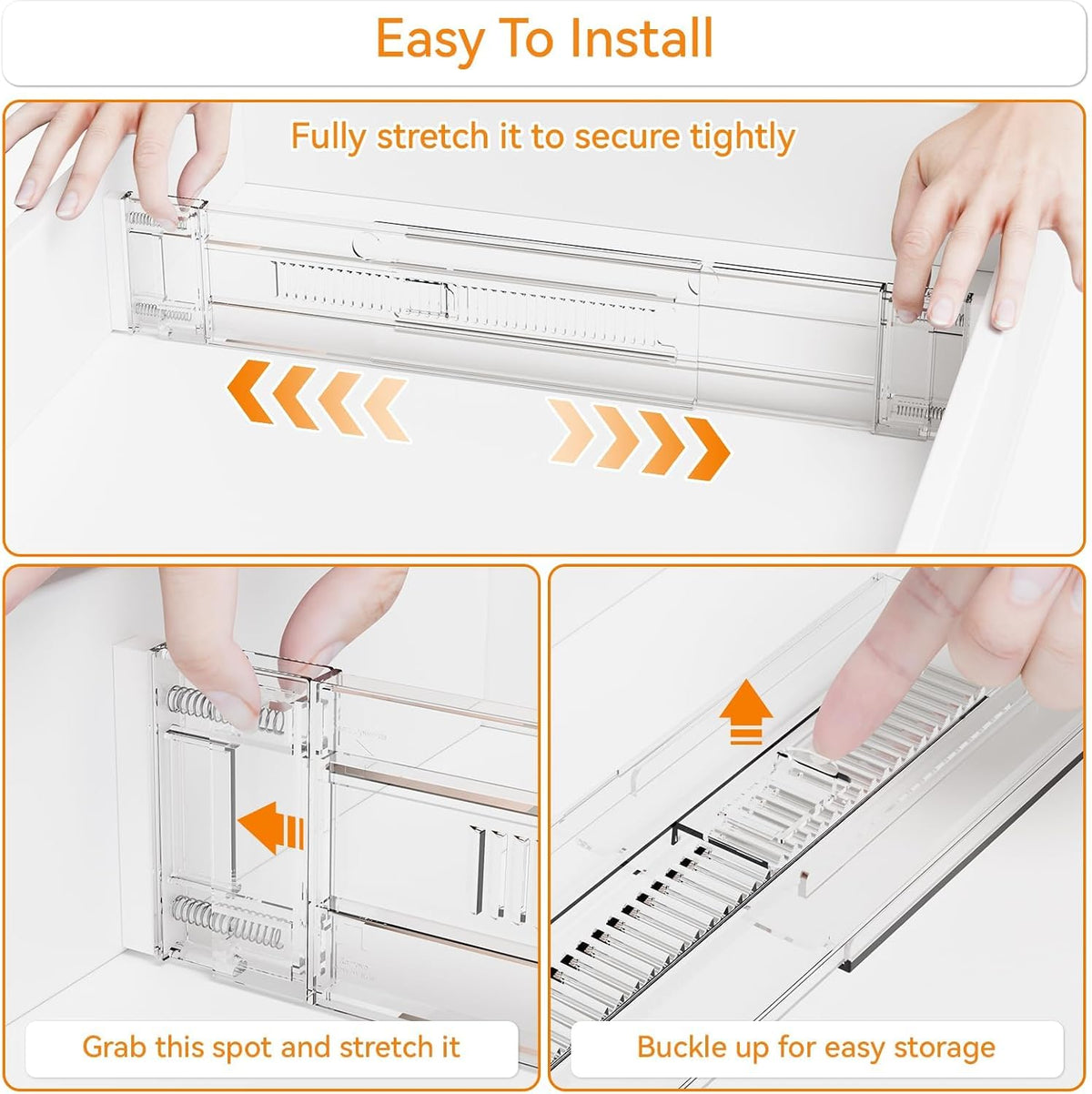 Yieach 4 Pack 3.2 Inch Shallow Acrylic Drawer Dividers for Clothes -Expandable from 15-21''- Adjustable Drawer Dividers for Baby Clothing,Sock,Underwear,Clear in Drawer Separators for Dresser,Kitchen