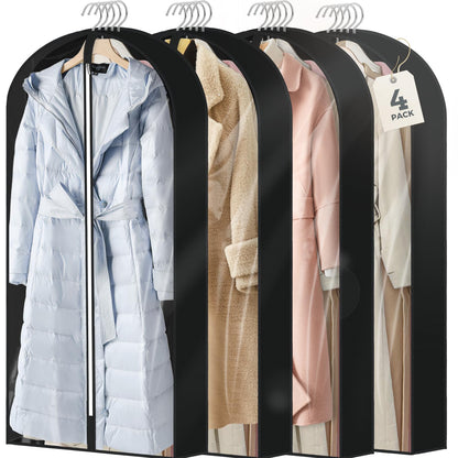 6 Pcs 60" Garment Bags for Hanging Clothes, Clear Suit Bags for Closet Storage Clothing Storage, Garment Bags Shoulder Covers with 4" Gussets for Coats, Jackets, Shirts and Sweater