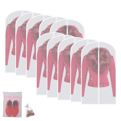 Garment Bags for Hanging Clothes 12 PCS Transparent Waterproof Dustproof Storage for Wardrobe Storage Suit Covers for Closet Cloth Cover Washable Clear Reuse Full Zipper for Suits Gowns 24''x40''