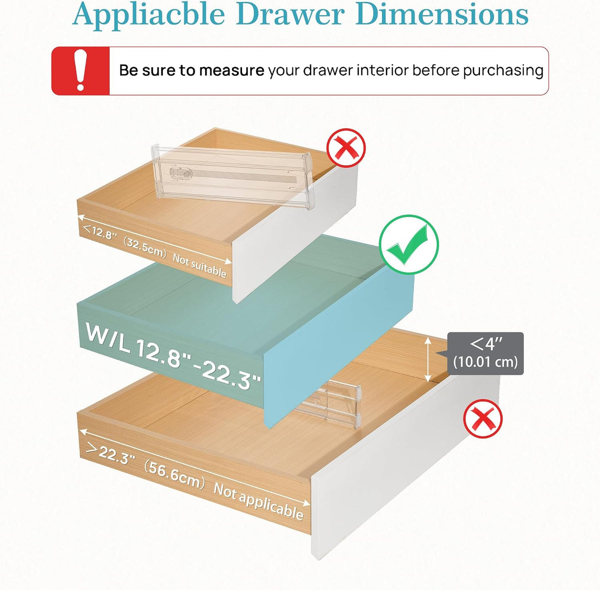 Vtopmart 4" Regular Upgrade Drawer Dividers for Clothes, 12.8"-22.3" 8 Pack