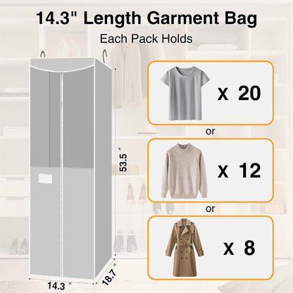STO STO 2 Pack Garment Bag for Hanging Clothes Closet, Hanging Garment Cover with Built-in Steel Hanging Rod, Hanging Wardrobe Storage Bag for Suit, Dress with Clear Window, Zipper, ID Card, Gray