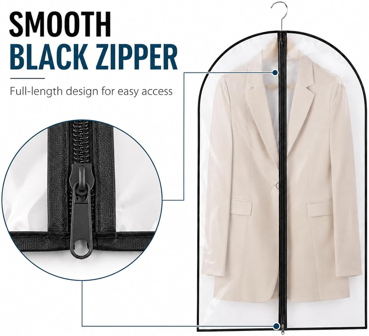 Garment Bags for Hanging Clothes 5 Pack, Clear Suit Bags Black Border