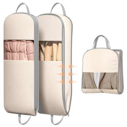 DIMJ 3 Pack 54" Garment Bags for Hanging Clothes - Space Saving Compression Suit Bag Travel with Handles Window, Washable Carry Clothing Storage Cover for Dress, Coats, Down Jacket, Shirts