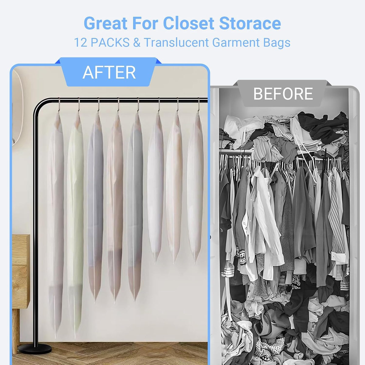 Garment Bags for Hanging Clothes 24"X48"Suit Bags for Closet Storage Plastic Waterproof Suit Cover Bags with Zipper for Suit, Sweaters, Coat Protector Travel Closet Clothing