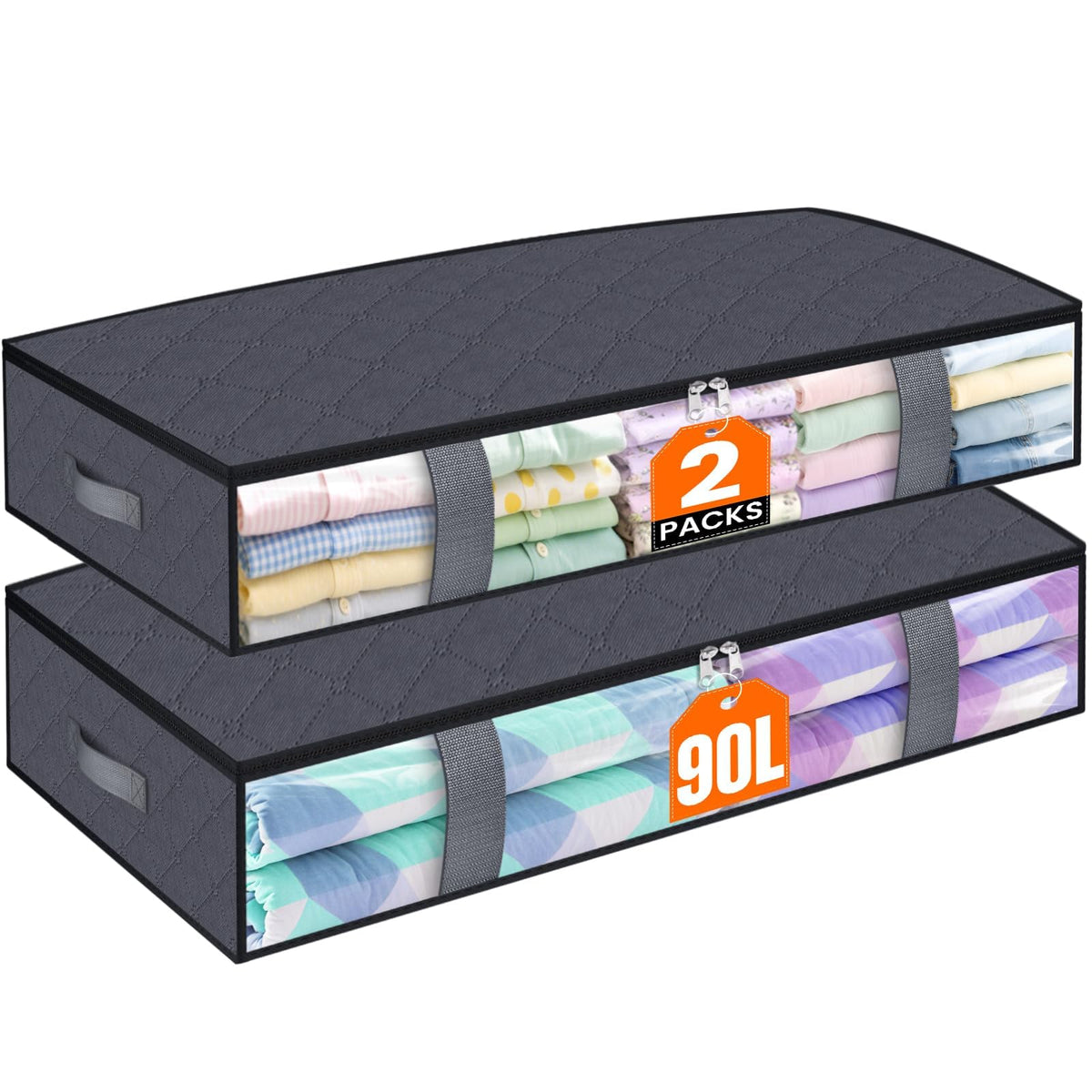 TasticTotes 4 Pack Under Bed Storage Containers, 60L Blanket Storage Bags