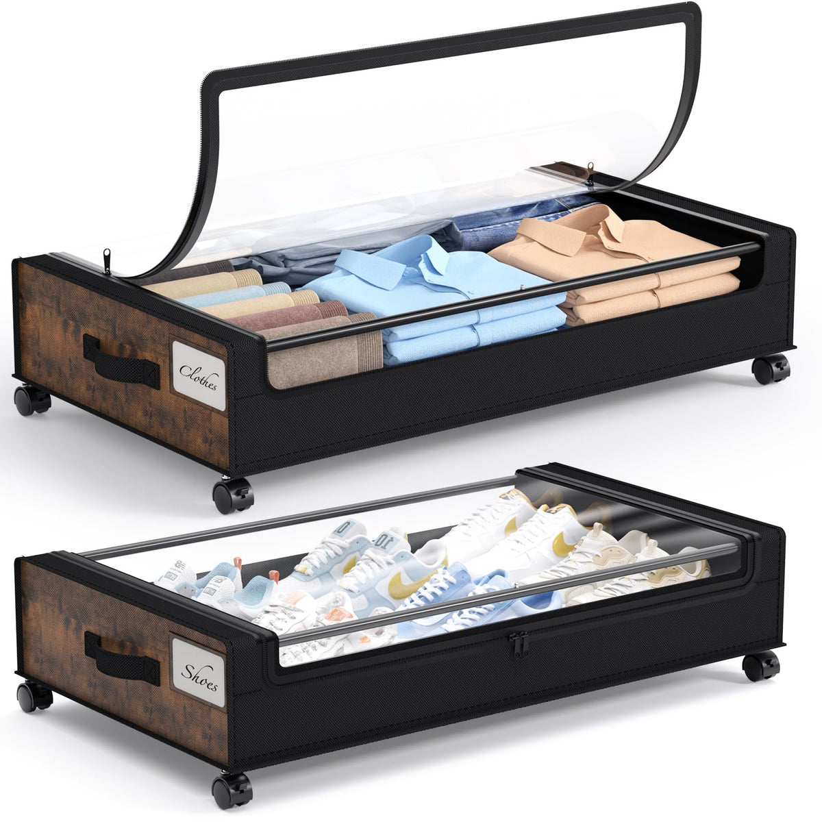 Yecaye Under Bed Storage with Wheels, 2Pack Under Bed Storage Containers, Underbed Shoe Storage Organizer, Rolling Under Bed Metal Drawers for Clothes, Blankets(30.71 x 16.93 x 6.69 in)