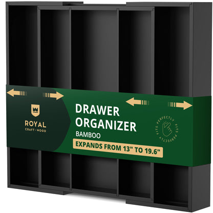 ROYAL CRAFT WOOD Luxury Bamboo Kitchen Drawer Organizer for Kitchen Organization - Silverware Organizer, Utensil Holder & Cutlery Tray Drawer Dividers for Flatware Silverware Storage, 9 Slot, Natural