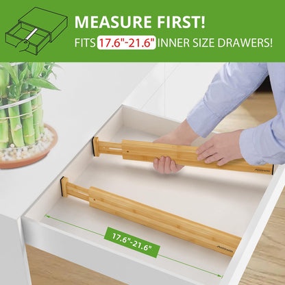 ANTOWIN 4 Pcs Expandable Bamboo Drawer Dividers, Fits 17.6-21.6" Drawers