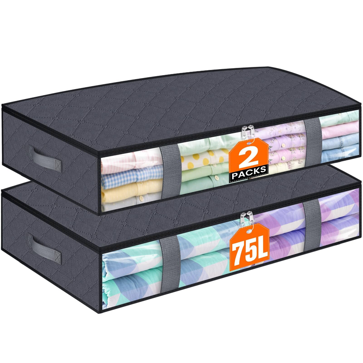 TasticTotes 4 Pack Under Bed Storage Containers, 60L Blanket Storage Bags