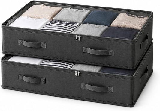 90L Under Bed Storage Bags, Black, 2 Pack