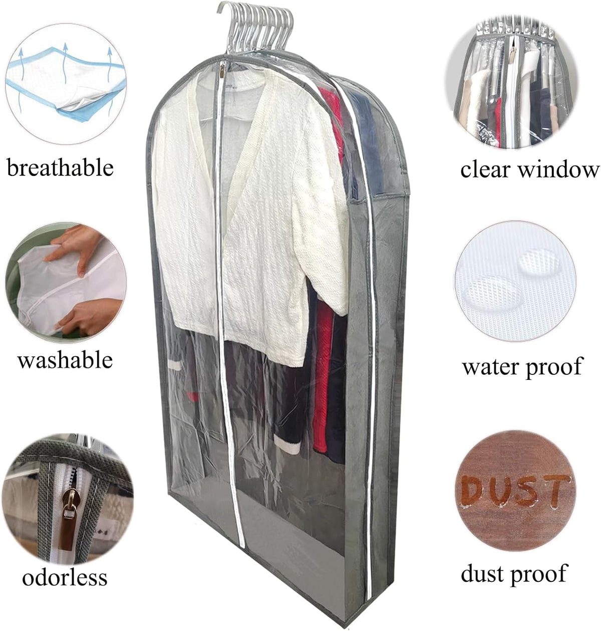 6.3" Gusseted Clear Suit Garment Bags for Storage Hanging Clothes