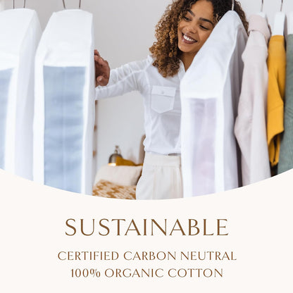 Hayden Hill Luxury Organic Cotton Garment Storage Bags - Long 58" + Short 40" - Hanging Clothes Bag for Dresses & Suits - Breathable & Moth Proof - Carbon Neutral