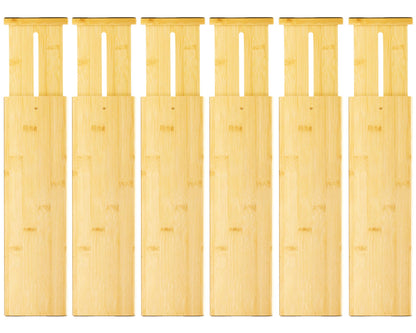 VaeFae 6-Pack Adjustable Bamboo Drawer Dividers, Expandable Drawer Organizer for Kitchen Utensils, Clothes, Bathroom, Office – Fits Drawer Interiors 16.6" to 21.8"