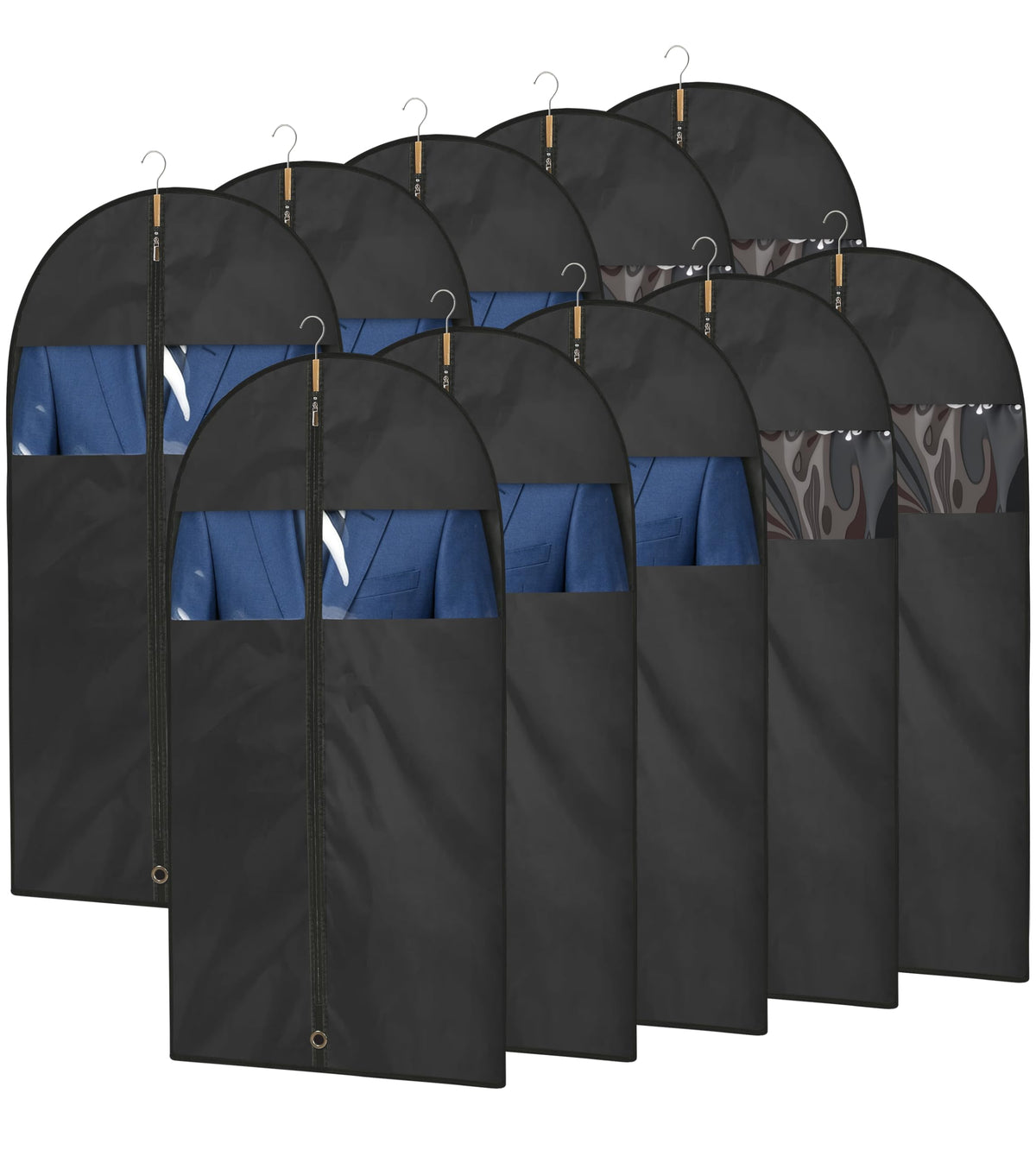 Garment Bags for Hanging Clothes, 50" Suit Bags for Closet Storage, 2-Pack Garment Covers with Clear Window, Foldable Clothing Bags for Suits, Jackets & Dresses (Black)