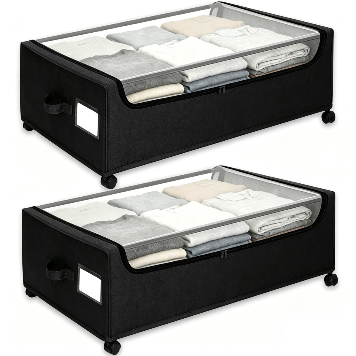 Under Bed Storage with Wheels, 2-Pack Under the Bed Storage Containers with Clear Lids & Label, Underbed Storage Bins, XXXL 85L 11 inches Rolling Metal Drawer for Clothes, Shoes, Toys, Books - Gray