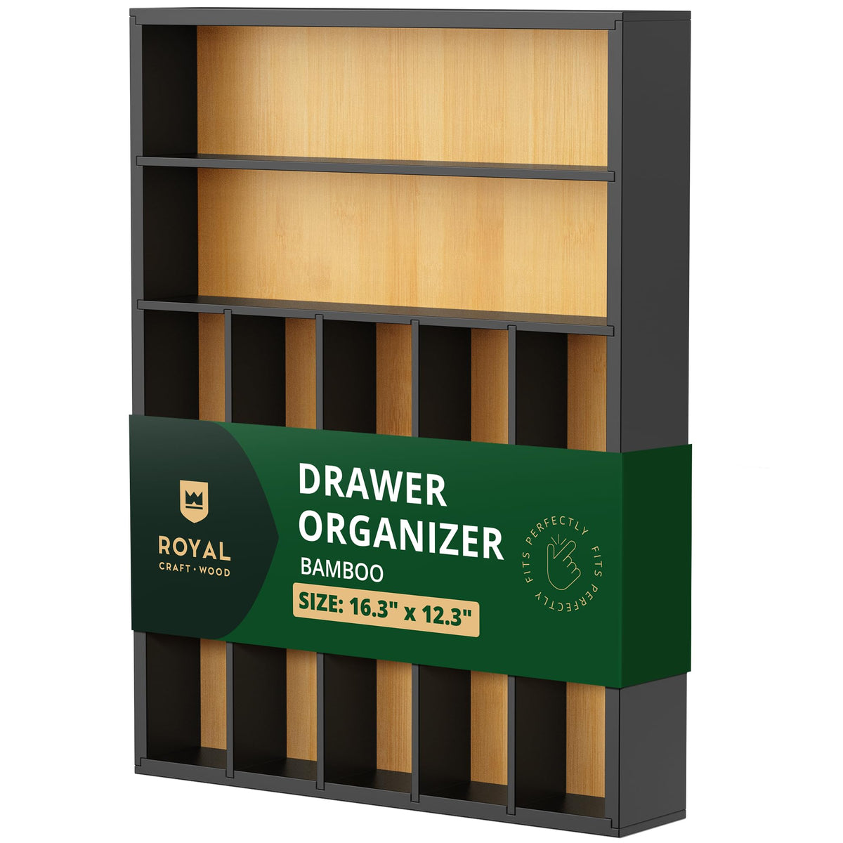 ROYAL CRAFT WOOD Luxury Bamboo Kitchen Drawer Organizer for Kitchen Organization - Silverware Organizer, Utensil Holder & Cutlery Tray Drawer Dividers for Flatware Silverware Storage, 9 Slot, Natural