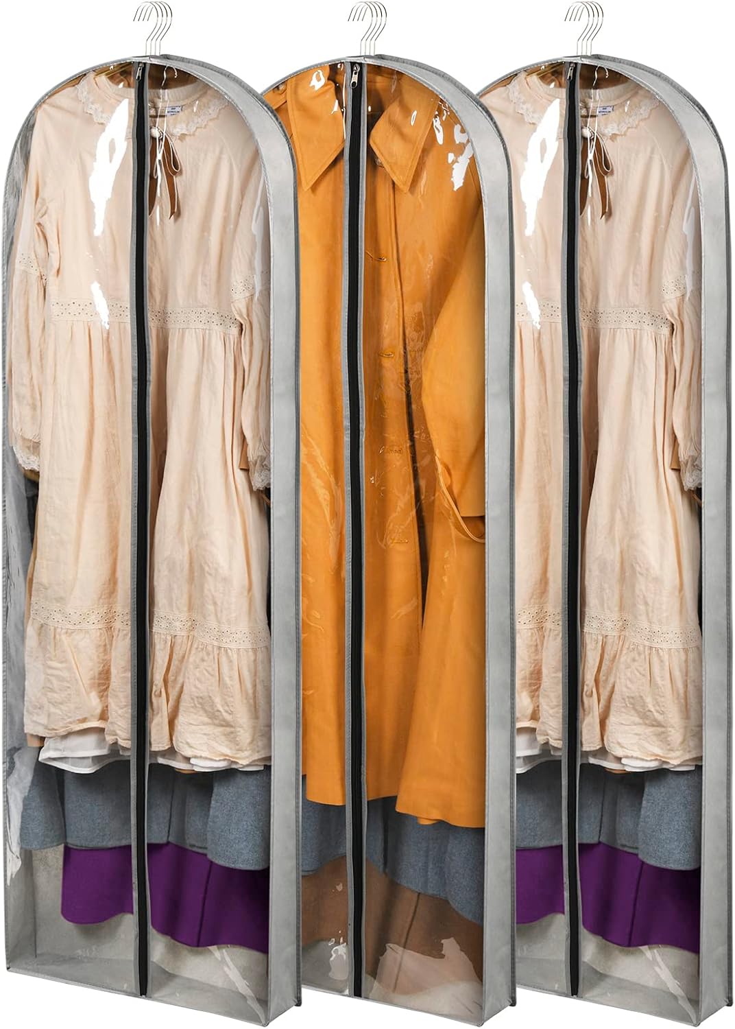 3 Pack 60" Long Garment Bags for Hanging Clothes Storage