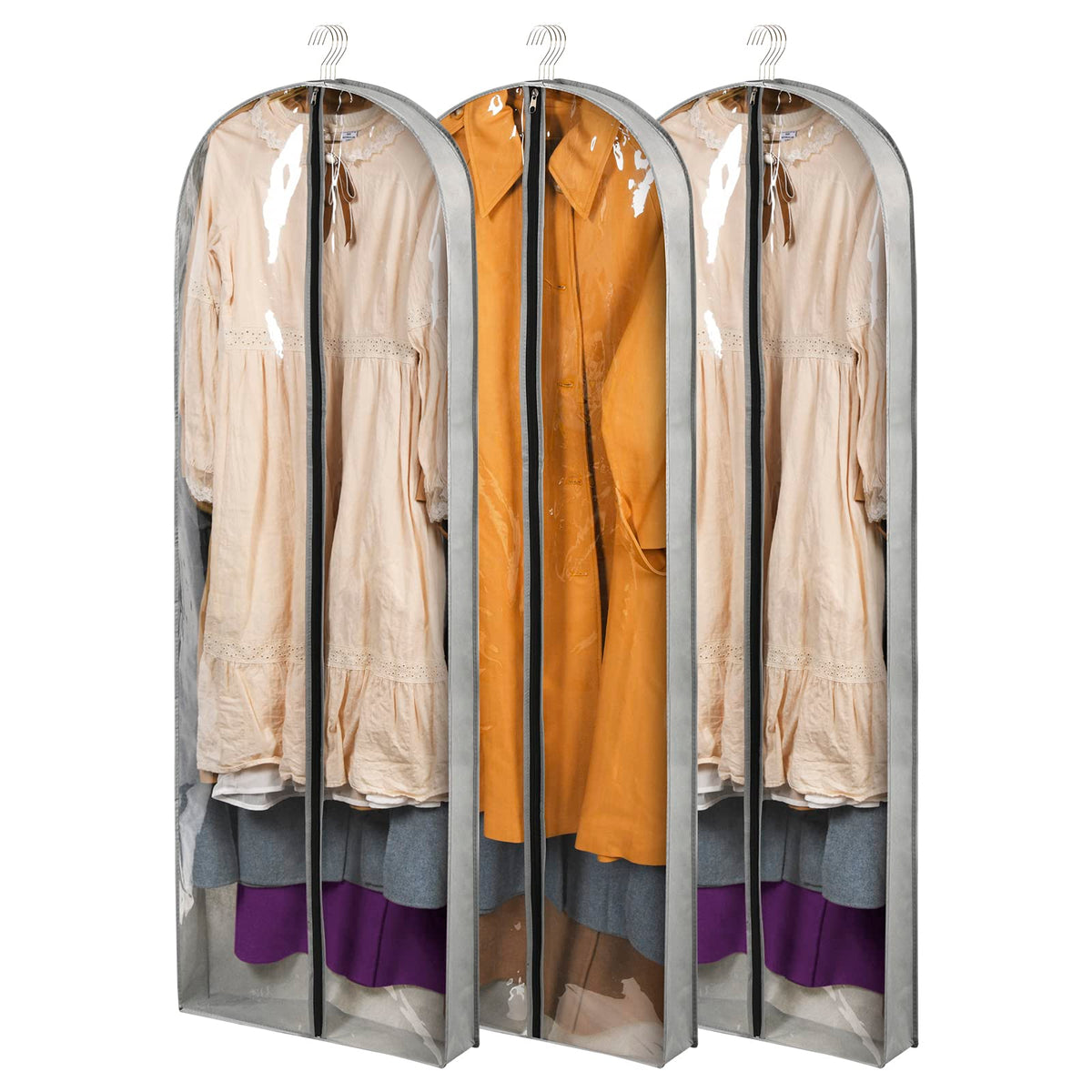 3 Pack 60" Long Garment Bags for Hanging Clothes Storage