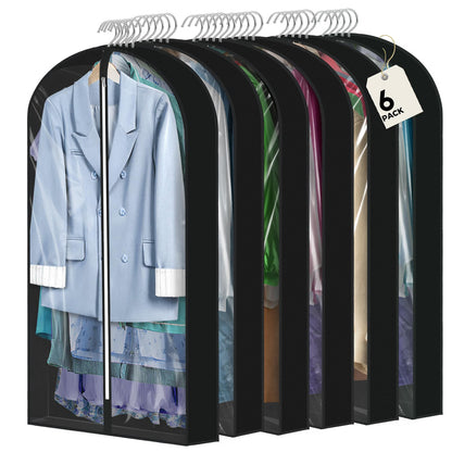 6 pcs 40" Garment Bags for Hanging Clothes, Clear Suit Bags for Closet Storage Clothing Storage, Garment Bags for Travel Covers with 4" Gussets for Coats, Jackets, Shirts and Sweater