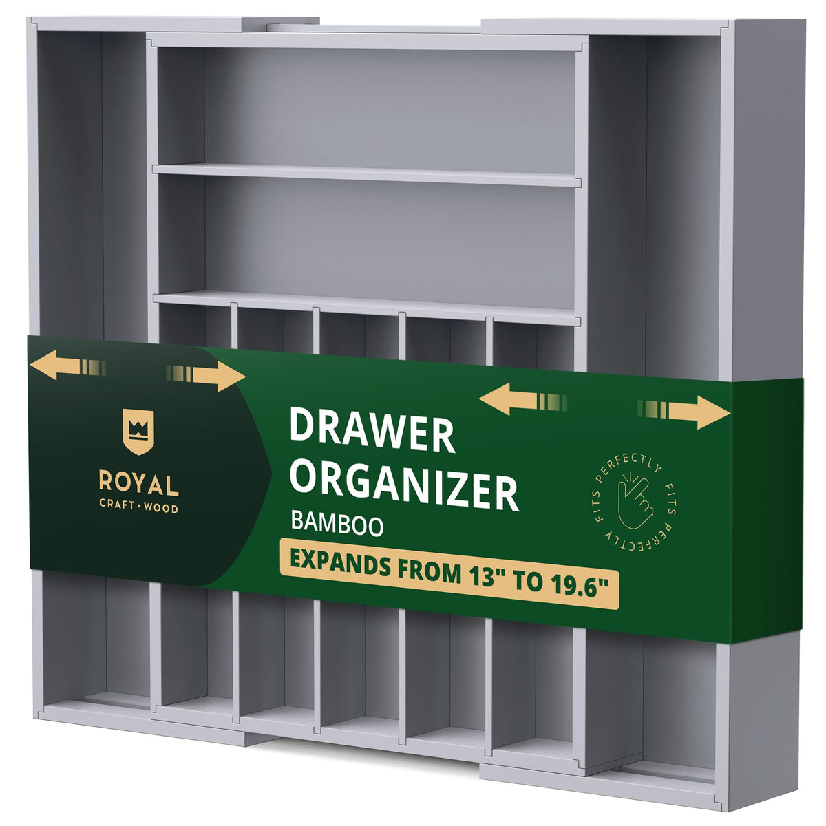 ROYAL CRAFT WOOD Luxury Bamboo Kitchen Drawer Organizer for Kitchen Organization - Silverware Organizer, Utensil Holder & Cutlery Tray Drawer Dividers for Flatware Silverware Storage, 9 Slot, Natural