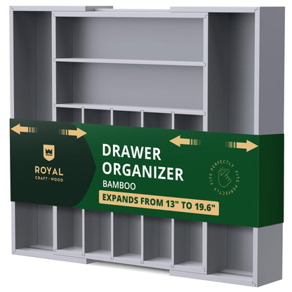 ROYAL CRAFT WOOD Luxury Bamboo Kitchen Drawer Organizer for Kitchen Organization - Silverware Organizer, Utensil Holder & Cutlery Tray Drawer Dividers for Flatware Silverware Storage, 9 Slot, Natural