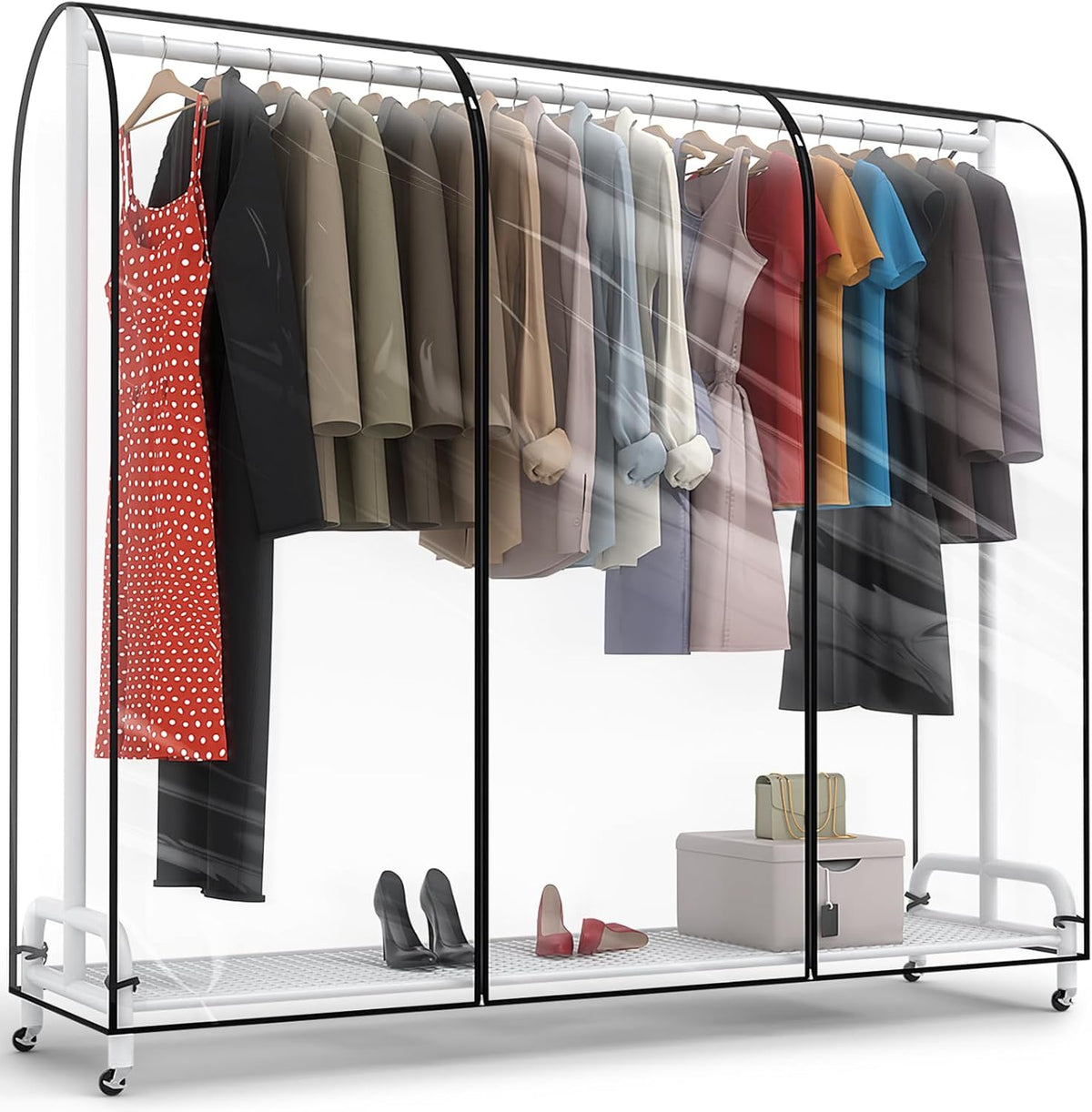 Clear Garment Rack Cover 71" L x 20" W x 60" H, Clothes Rack Cover with Reinforced Double Zippers, Waterproof PEVA Dustproof Protection – Cover Only, Rack Not Included