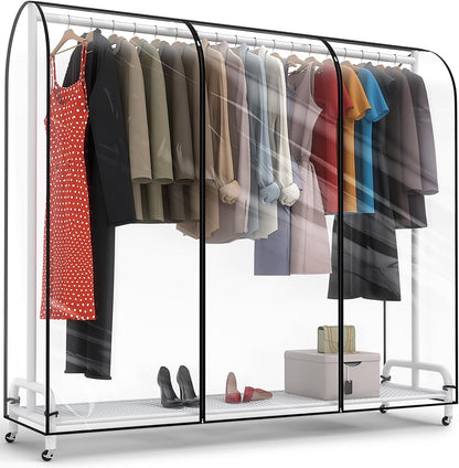Clear Garment Rack Cover 71" L x 20" W x 60" H, Clothes Rack Cover with Reinforced Double Zippers, Waterproof PEVA Dustproof Protection – Cover Only, Rack Not Included