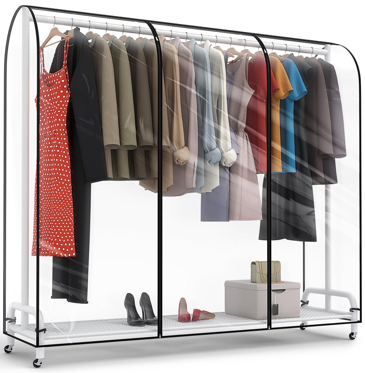 Clear Garment Rack Cover 71" L x 20" W x 60" H, Clothes Rack Cover with Reinforced Double Zippers, Waterproof PEVA Dustproof Protection – Cover Only, Rack Not Included