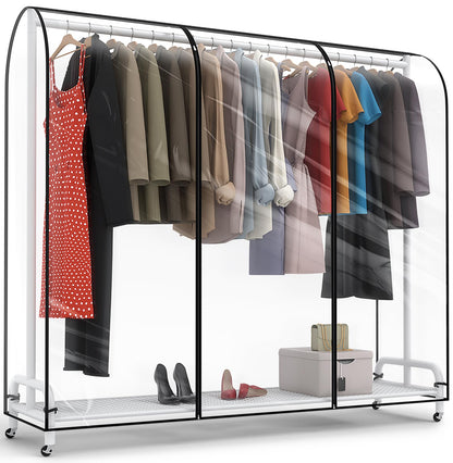 Clear Garment Rack Cover 71" L x 20" W x 60" H, Clothes Rack Cover with Reinforced Double Zippers, Waterproof PEVA Dustproof Protection – Cover Only, Rack Not Included