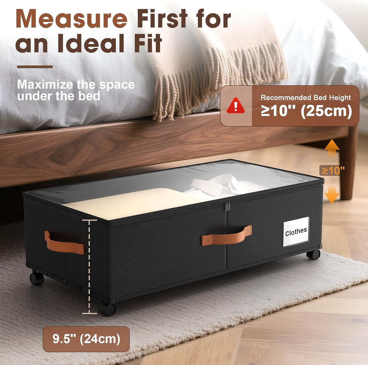 Under Bed Storage with Wheels 2 Pack, 9.5" Tall Large Capacity Containers