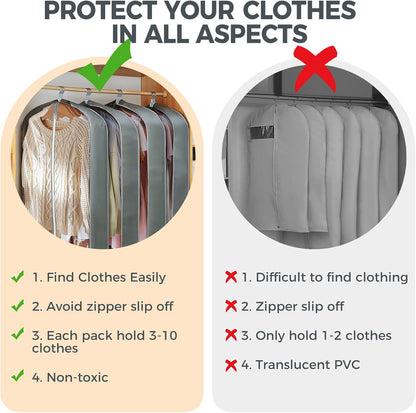 6 pcs 40" Garment Bags for Hanging Clothes, Clear Suit Bags for Closet Storage Clothing Storage, Garment Bags for Travel Covers with 4" Gussets for Coats, Jackets, Shirts and Sweater