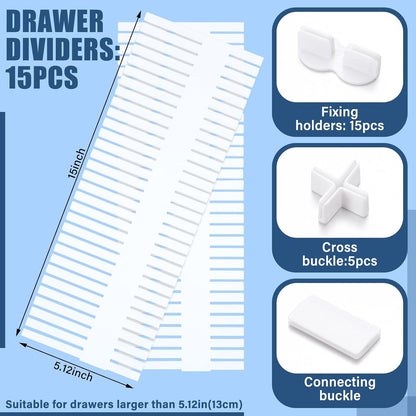 Blosssound 15 Pcs 5.12 Tall Drawer Divider, Adjustable Organizer, White