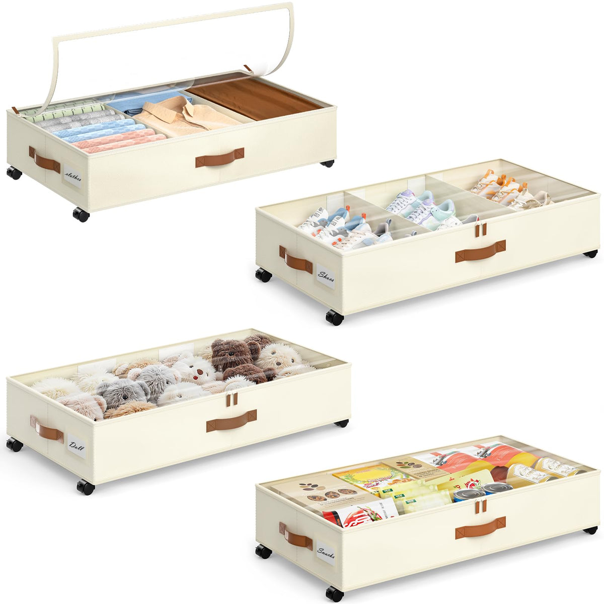Yecaye Under Bed Storage with Wheels, 2 Pack Under Bed Storage Containers with Adjustable Dividers & Clear Lid, Rolling Underbed Organizer Bins Drawer for Clothes, Shoes, Blankets(30.3 x 16 x 6.7in)