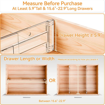 Yieach 12 Pack Clear Acrylic Drawer Divider 6 Inch High,Expandable from 14-20'',Adjustable Dresser Drawer Dividers for Baby Clothing,Underwear and Sock,Separators,Deep Drawer Separators for Kitchen