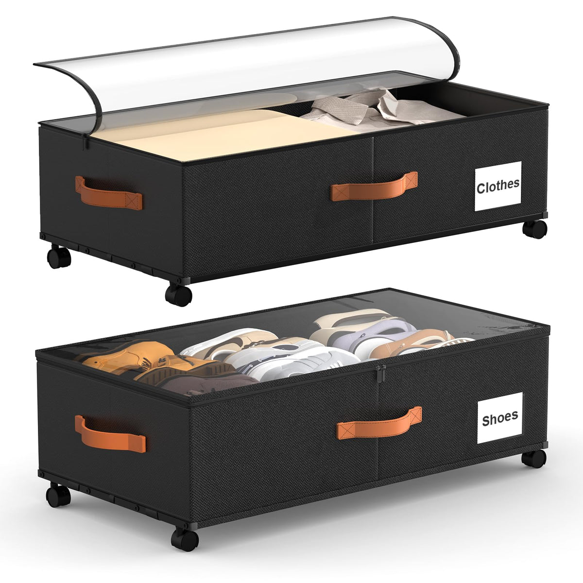 Under Bed Storage with Wheels 2 Pack, 9.5" Tall Large Capacity Containers