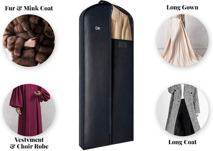 Luxury Storage Garment Bag for Long Coat, Fur, Mink, Gown, Vestment and Choir Robe | 60 Inch + 5 Inch Gusset Cover | Heavy Duty, Hanging, Breathable, Foldable Travel and Wardrobe Clothes Protector