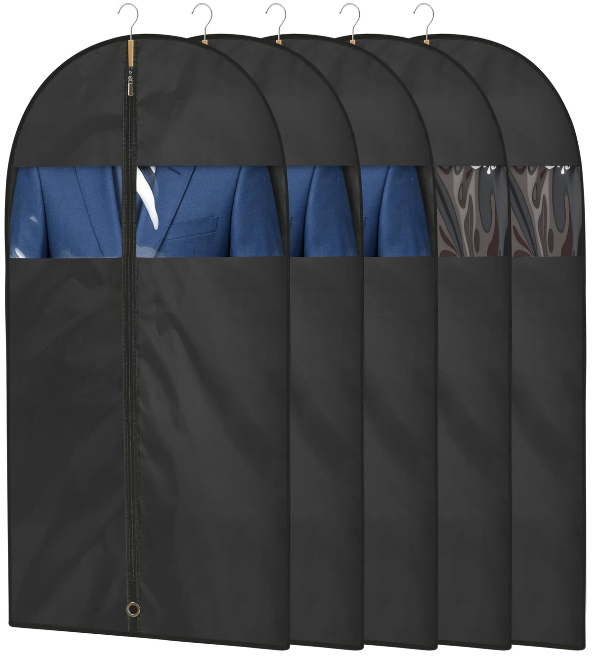 Garment Bags for Hanging Clothes, 50" Suit Bags for Closet Storage, 2-Pack Garment Covers with Clear Window, Foldable Clothing Bags for Suits, Jackets & Dresses (Black)