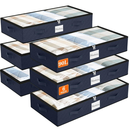 90L Under Bed Storage Containers, Storage Bags, Organizer, 4-Pack, Gray