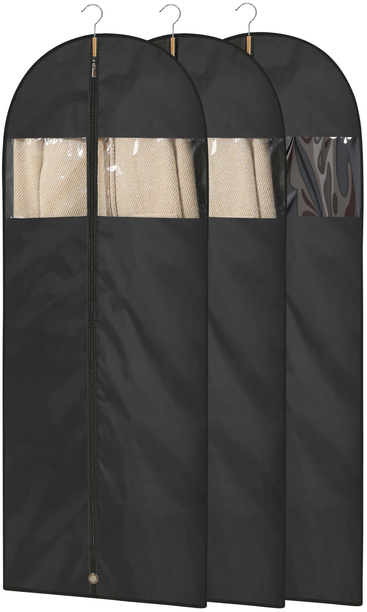 Garment Bags for Hanging Clothes, 50" Suit Bags for Closet Storage, 2-Pack Garment Covers with Clear Window, Foldable Clothing Bags for Suits, Jackets & Dresses (Black)