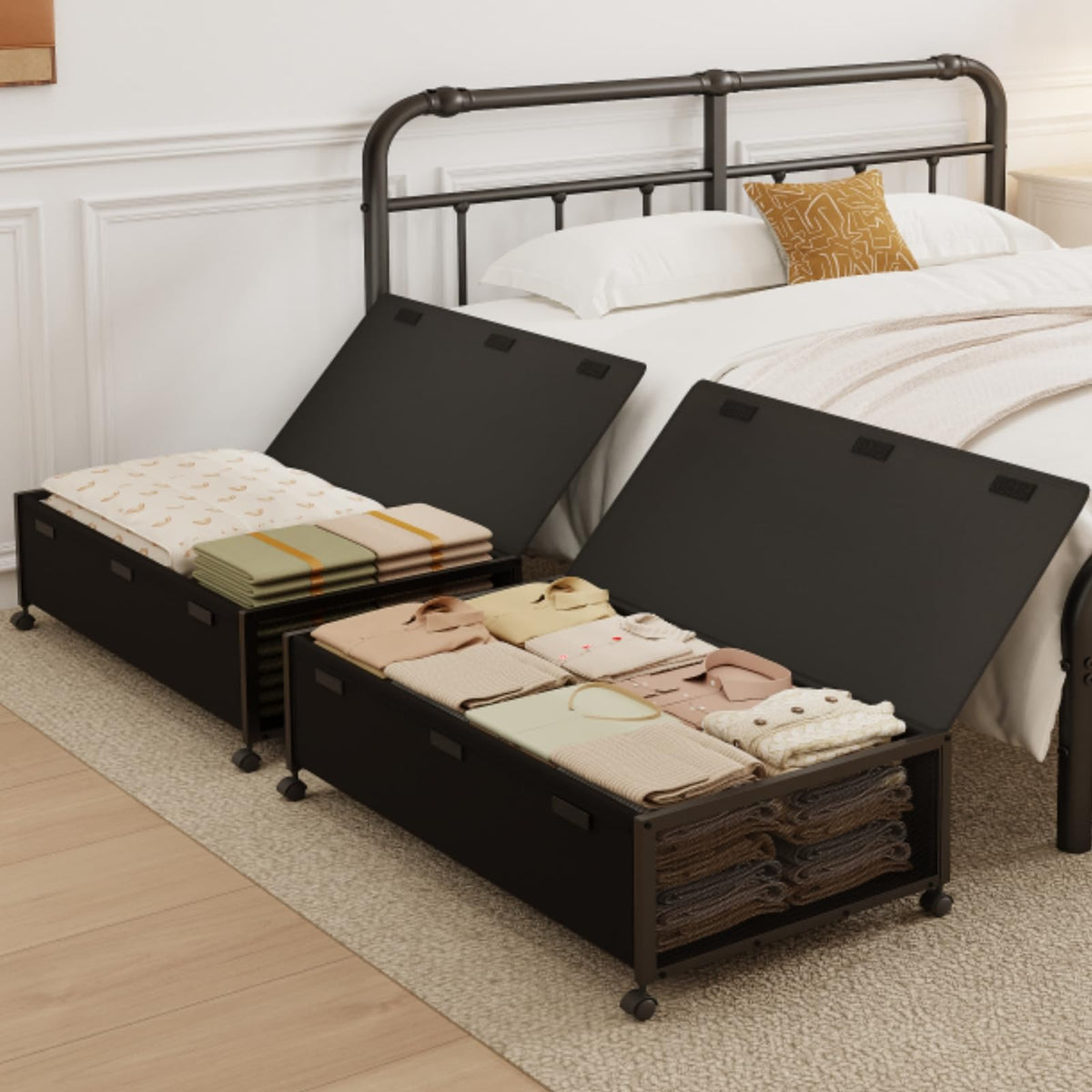 Fokyfok 2Pack Under Bed Storage Containers,12 inch Height,31 inch Long