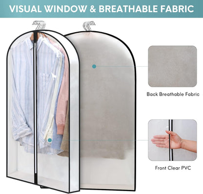 40" Clear Garment Bags for Hanging Clothes, 4" Gusseted Suit Bags for Closet Storage, Hanging Clothes Storage Suit Cover Bags with Zipper for Coats, Jackets, Shirts, 4 Packs