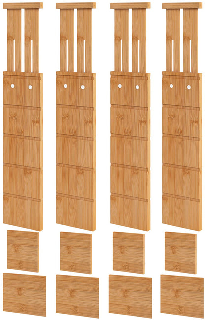 4.4" High Drawer Dividers with Inserts, Bamboo Drawer Dividers for Clothes, Expandable from 12-17.5", Adjustable drawer organizer for Bedroom, Kitchen & Office, 4 Dividers with 8 Insert.